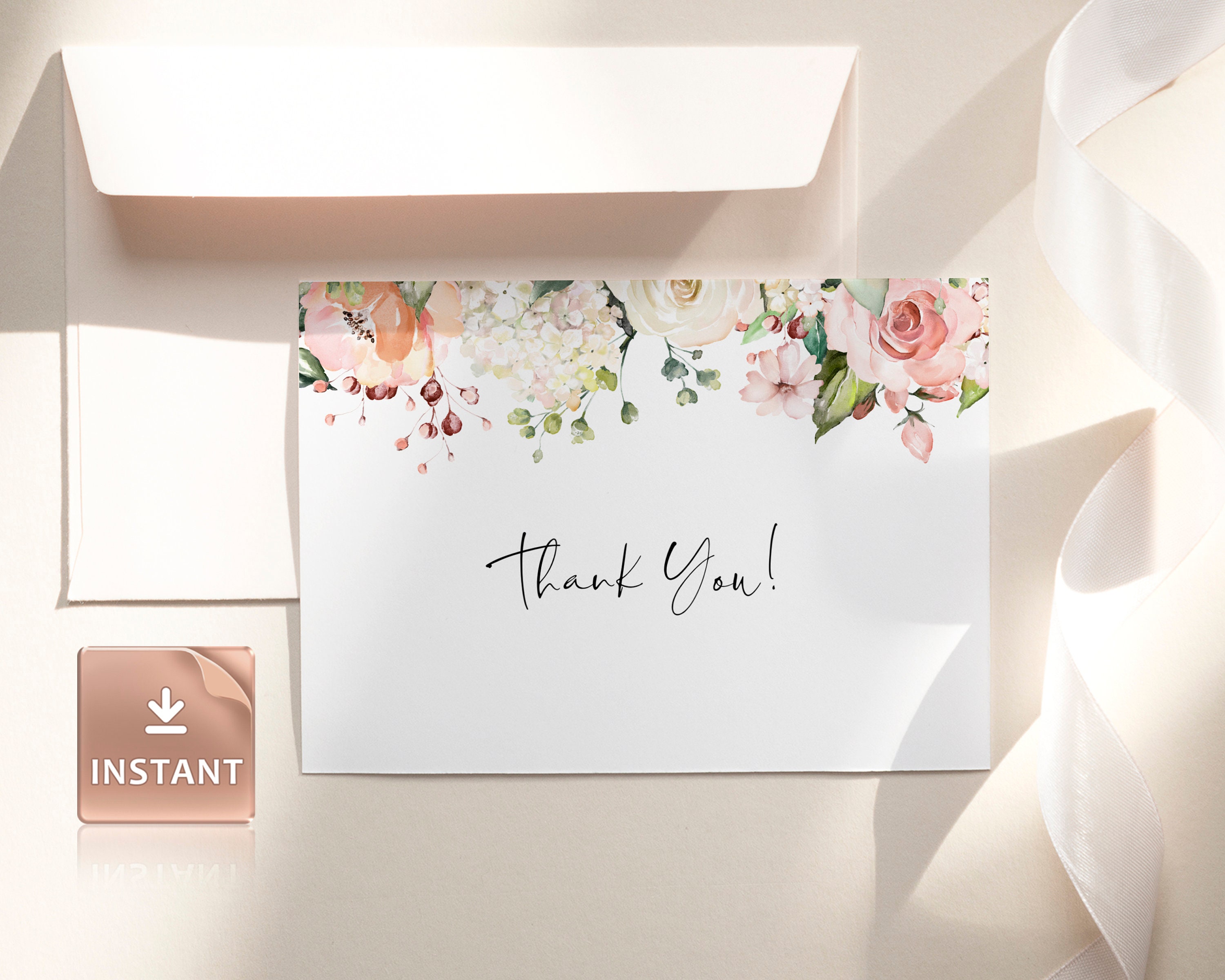 Printable Pink Floral Thank You Card: Editable Wedding Template ...