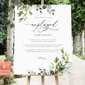 REESE - Printable unplugged ceremony sign, unplugged wedding sign, welcome to our unplugged ceremony sign, editable template sign download