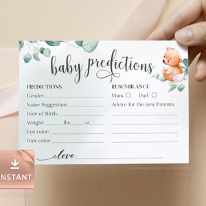 BooBoo - Babyvoorspellingskaart, Bear Douchespel, Babyvoorspellingsspel, Afdrukbare sjabloon voor uw babyshower, bewerkbaar en personaliseerbaar