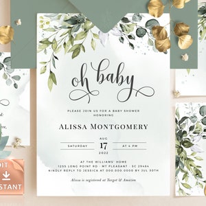 Eucalyptus Baby Shower Invitation Bundle: Greenery Printable Invite