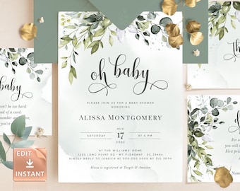 Eucalyptus Baby Shower Invitation Bundle: Greenery Printable Invite