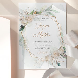 MARCI Geometrische Hochzeitseinladung Vorlage, Weiße Rose Faux Gold Hochzeitseinladungsvorlage, Hochzeitseinladung herunterladen, Invite Suite Kit Bild 9