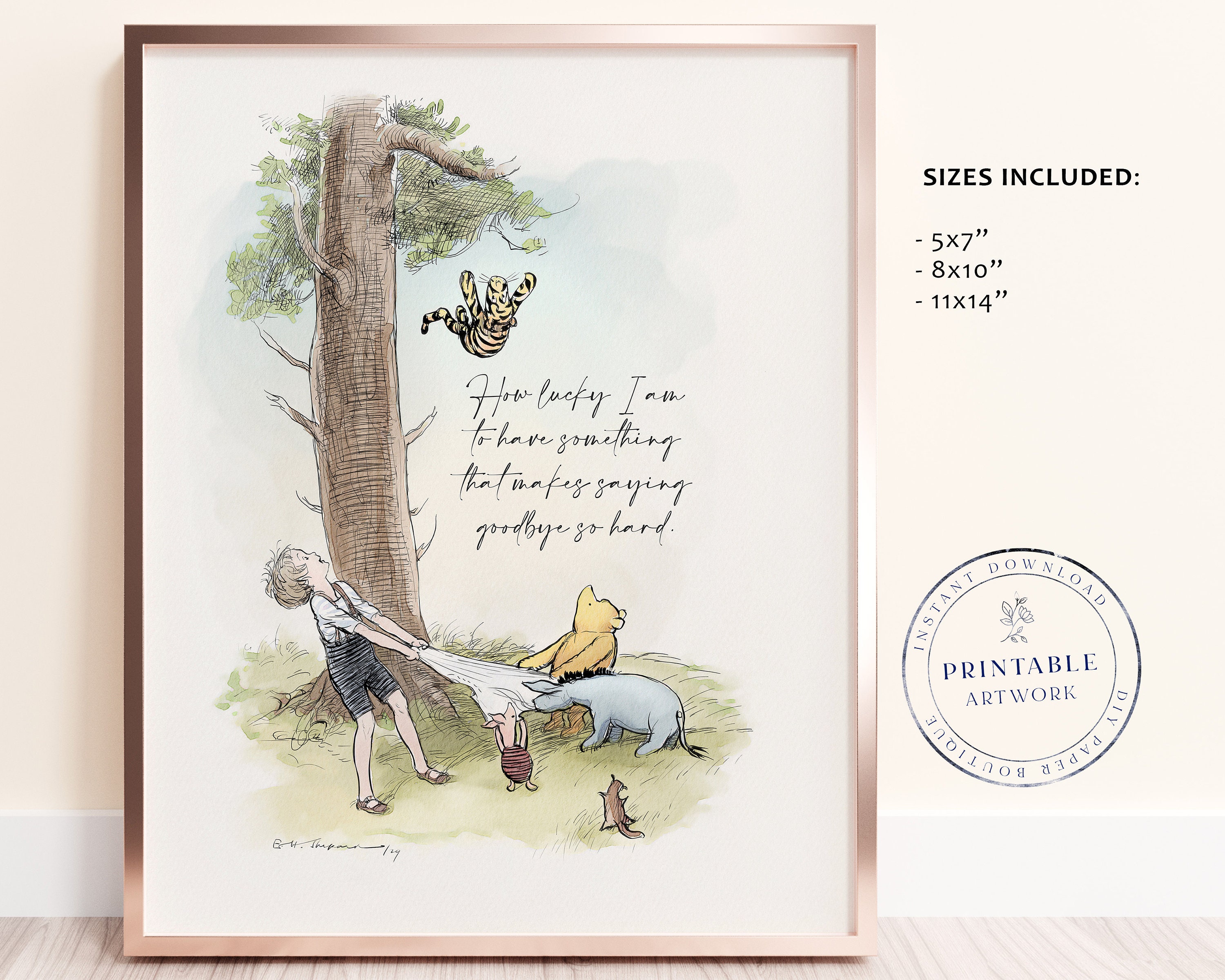 くまのプーさん「さよなら」印刷可能なポスター：クラシックな保育園