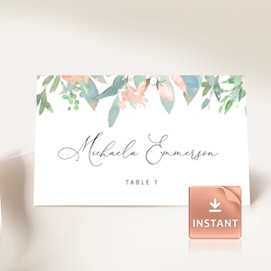 TIFF - Tarjeta de nombre de mesa imprimible, tarjetas de lugar de boda, etiquetas de invitados plegables en tienda de campaña, planas y plegadas en tienda, plantilla de asientos editables con bricolaje
