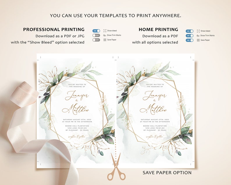 Wedding Template Collection Gold Geometric, Boho Wedding Invite Kit, Wedding Invitation Set, Invitation Template Bundle, Modern Invites CLEO image 9