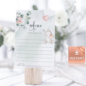 JOY - Modèle de conseils pour la future maman, cartes de conseils Baby Shower Girls, cartes de conseils de douche de bébé, carte de conseils imprimable, carte éléphant