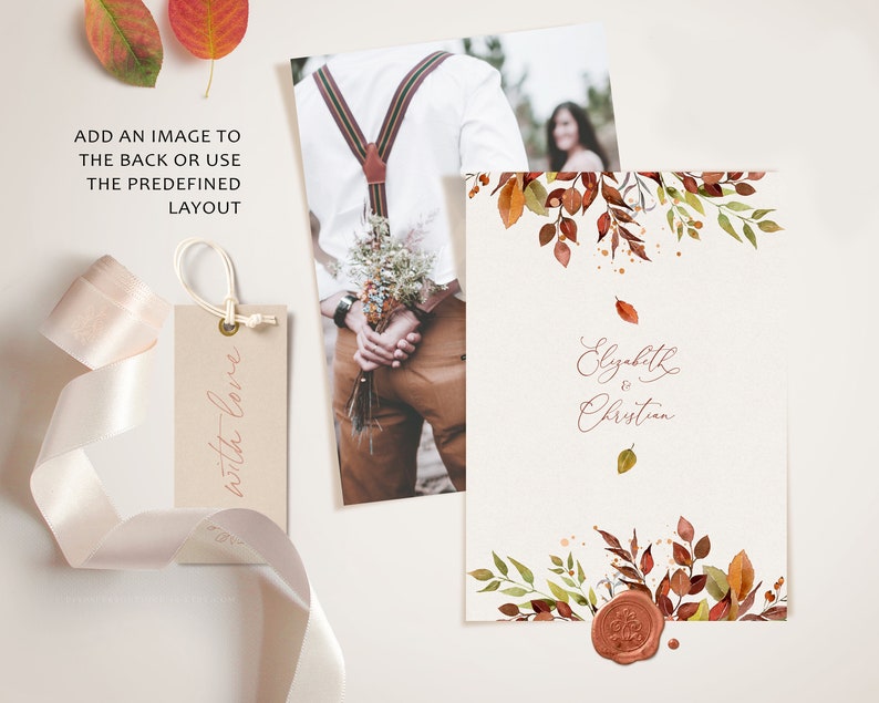 SIENNA Fall Wedding Invitation Template, Rustic Autumn Leaves and Greenery, Download Editable Invite, Printable Marriage, Bundle Invites image 6