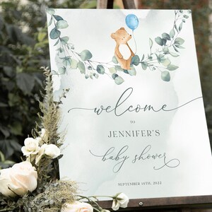BALU - Bear Baby Shower Welcome Sign, Baby Shower Sign, Editable Baby ...