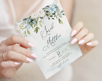 Watercolor Eucalyptus Wedding Invitation: Dusty Blue Greenery (Download)