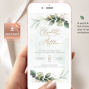 CLEO iPhone Wedding Evite Template, Smartphone Electronic Invitation, Greenery Digital Invite, Mobile Invitation Editable Instant Download image 6