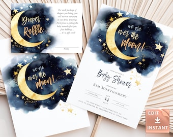 Over The Moon Baby Shower Invitation: Twinkle Star Template (Digital Download)