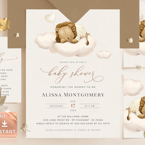 LION Baby Shower Invitation Printable Editable Wild Baby - Etsy