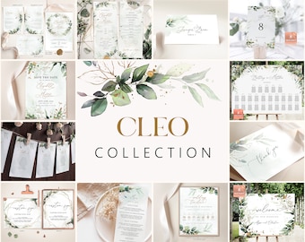 Boho Wedding Invitation Template Bundle: Faux Gold & Watercolor Foliage (Digital Download)