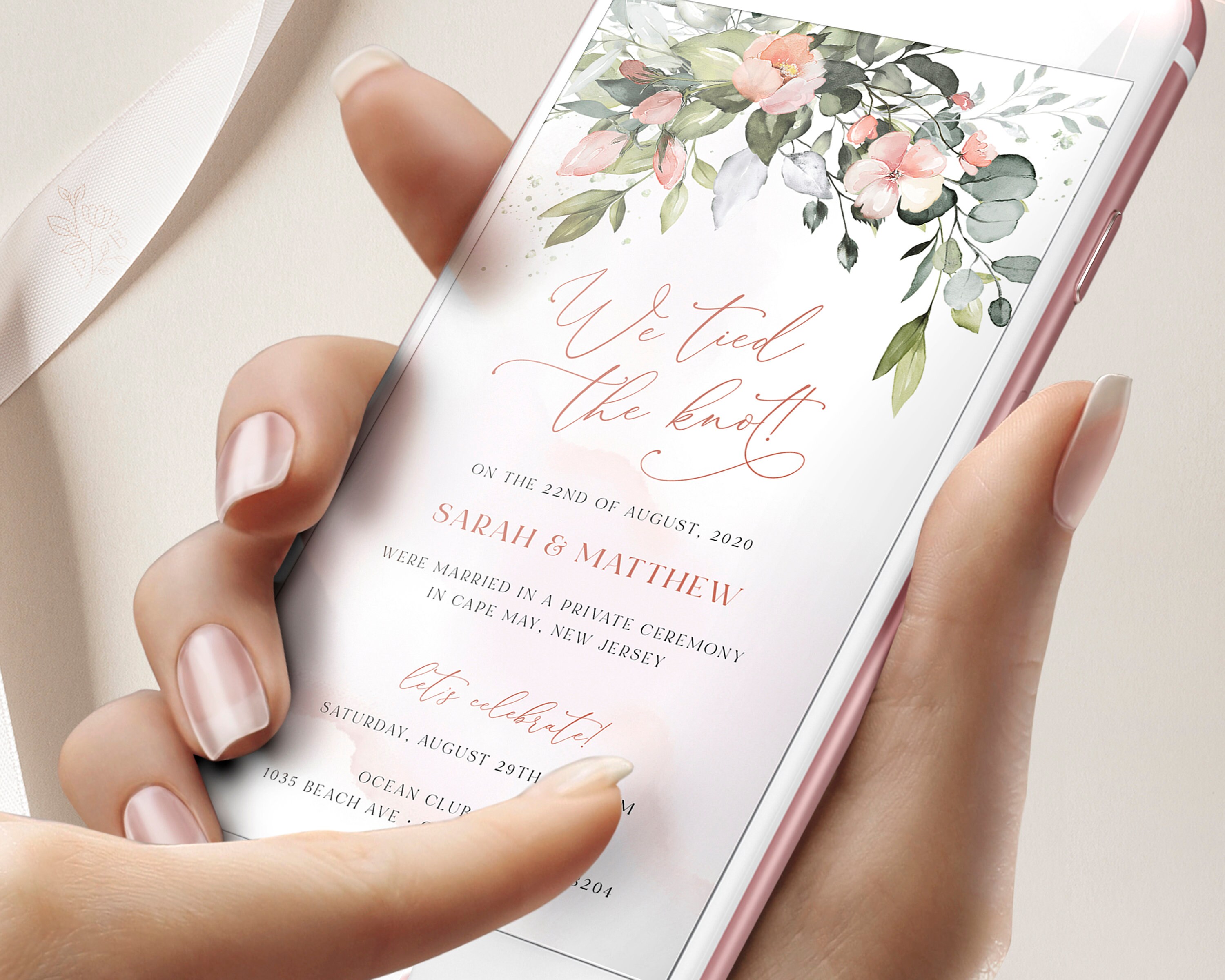KYLIE Blush Elopement Announcement Evite Smartphone Evite ...