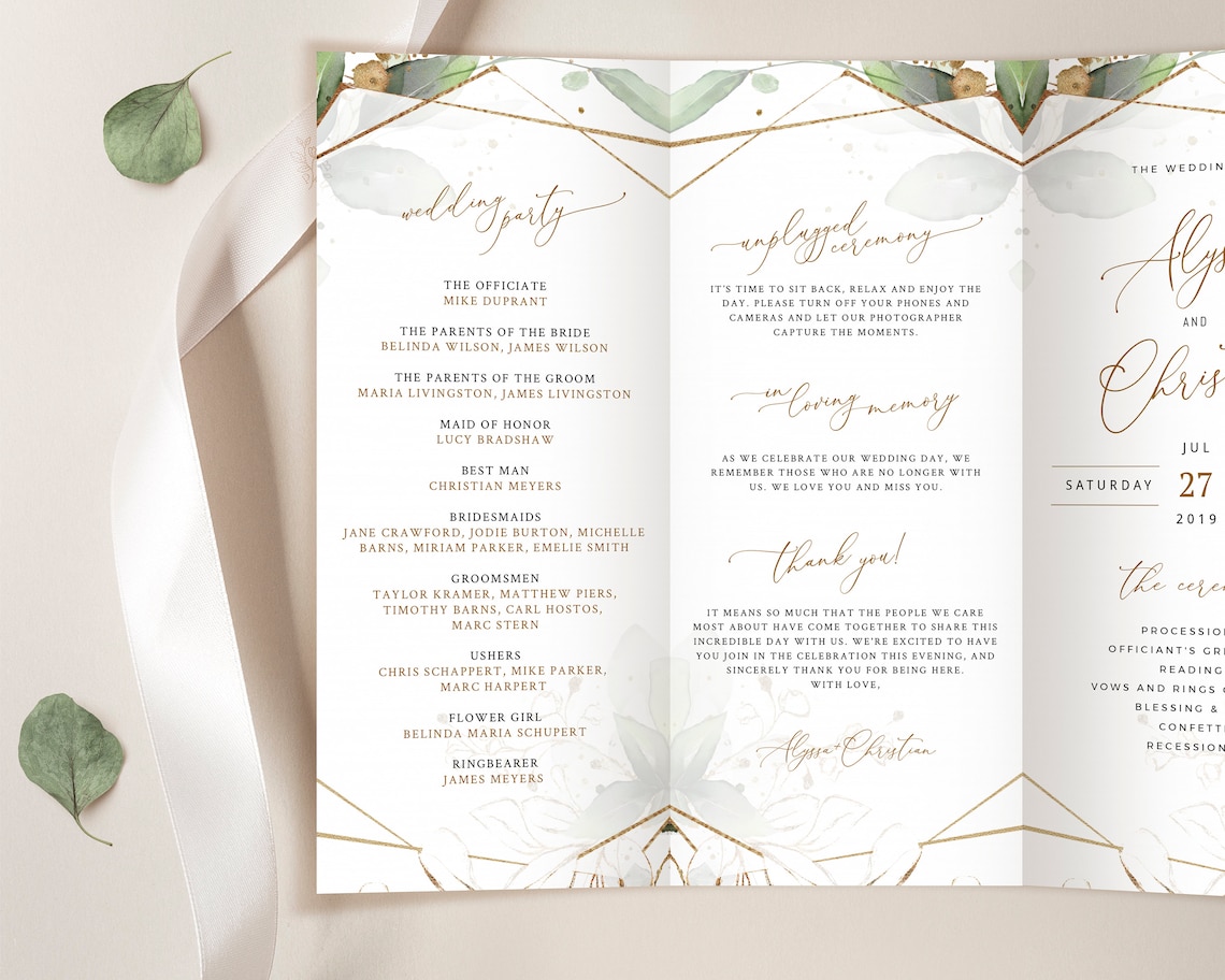CLEO Trifold Wedding Programs Template Bohemian Greenery | Etsy