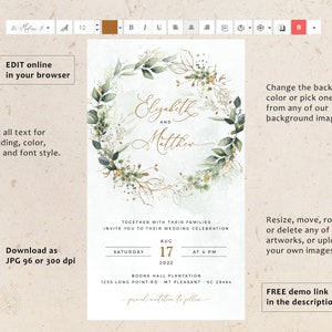 CLEO iPhone Wedding Evite Template, Smartphone Electronic Invitation, Greenery Digital Invite, Mobile Invitation Editable Instant Download image 2