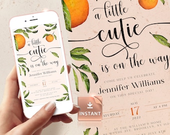 Oranges Greenery Baby Shower E-Invite Template: Smartphone SMS
