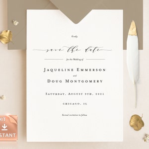 ELLE - Minimalist Delicate Save The Date Template, Élégant, Gracieux, Simple, Moderne, DIY Imprimable Modifiable, Complexe Save Our Date Card