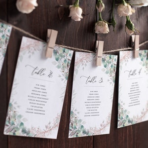 MAIA - Vind uw tafel Bruiloft zitkaarten, hangend groen zitbord, stoelvolgordesjablonen, gastenlijstsjabloon, afdrukbare Templett