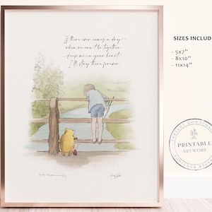 POOH - Druckbereites klassisches Zitat von Winnie-The-Pooh, Baby-Dusche, Geburtstagsfeier, Kinderzimmer-Dekorationskarten, Centerpiece, Bridge River