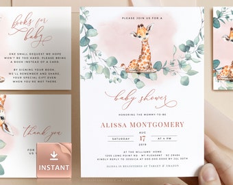 Giraffe Girl Baby Shower Invitation Template: Pink Safari Theme (Printable)