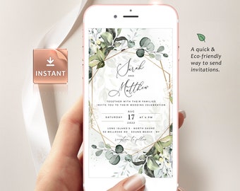 REESE - Geometric Wedding  Invite By Mail, Evite Template, Digital Invitation, Electronic Greenery Customizable Editable Instant Download