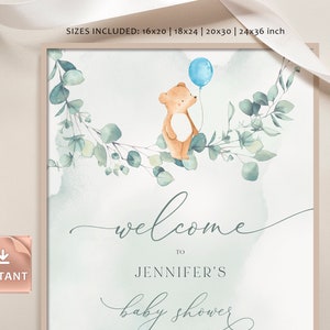 BALU - Bear Baby Shower Welcome Sign, Baby Shower Sign, Editable Baby ...