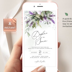 LAMI - Lavender Wedding Electronic Invite By Mail, Digital Invitation, E Vite Greenery Lavender Customizable Editable Instant Download