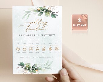 Greenery Wedding Timeline: Customizable Bridal Party Itinerary (Digital Download)