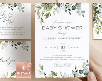 REESE - Greenery Eucalyptus Baby Shower Invitation, Gender Neutral Baby Invitations, Printable Brunch Dinner Lunch Inserts Baby Inserts