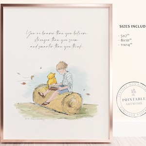 POOH - Druckbare Winnie Puuh Klassiker, Babyparty, Pooh Geburtstagsparty, Herzstück Kinderzimmer Dekoration Karten, 5x7 8x10 11x14 A.A. Milne