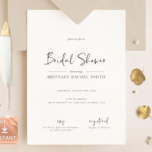 Modèle d'invitation de douche nuptiale minimaliste, élégant, gracieux, simple, moderne, bricolage imprimable carte complexe modifiable, délicate et personnalisée