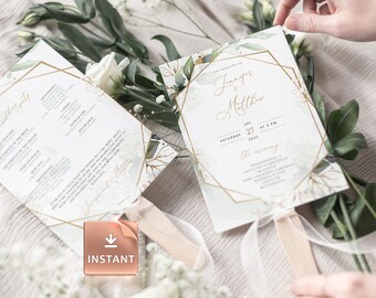 Geometrical Wedding Program Fan Template: CLEO Editable Design (Digital Download)