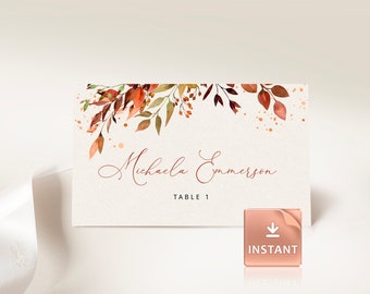 SIENNA - Fall Table Name Cards, Name Signs, Autumn Wedding Table Signs, Rust Place Cards Template, Editable, Printable, DIY, Templett DIY