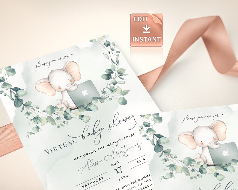 Zoom Baby Shower Invitation Virtual Baby Shower Etsy