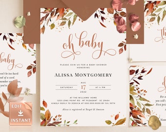 SIENNA - Fall Greenery Baby Shower Invitation, Gender Neutral Autumn Baby Invitations, Printable Brunch Dinner Lunch Inserts Baby Insert