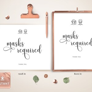 Masks Required Signs, Minimalist Custom Mask Sign, Social Distance Sign, Wear a Mask Sign, Editable Mask Sign, Printable Mask Sign Template