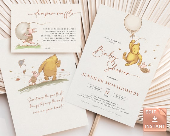 Winnie Diaper Raffle Tickets The Pooh Baby Shower Games Cute Invitations  Diaper Raffle Card For Gender Reveal Winnie Bee Theme Birthday Party Favors