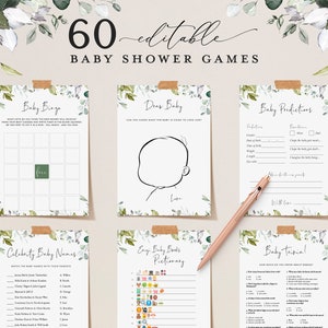 Editable Baby Shower Games, 60 Baby Shower Games Bundle, Download, Baby Shower Games, Printable Baby Party Games, Virtual Baby Games REESE image 1