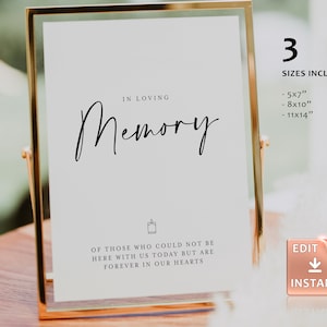Modern In Memory Wedding Sign Template: Editable Memorial Table Decor (Digital Download)