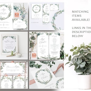 MARI Trifold Wedding Programs with Eucalyptus, Folded Boho Ceremony Template, Rustic Rosemary Greenery Download, Editable Order Of Service image 8