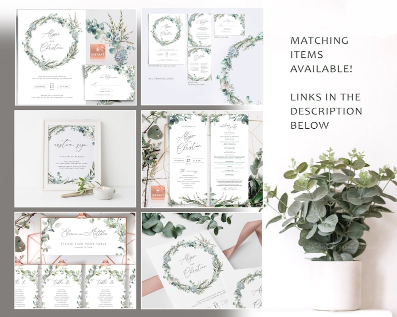 MARI Trifold Wedding Programs with Eucalyptus, Folded Boho Ceremony Template, Rustic Rosemary Greenery Download, Editable Order Of Service image 8