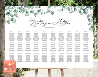 LAILA - Eucalyptus Wedding Seating Chart, Seating Chart Wedding, Seating Chart Template, Wedding Seating Chart Board Greenery Seating Chart