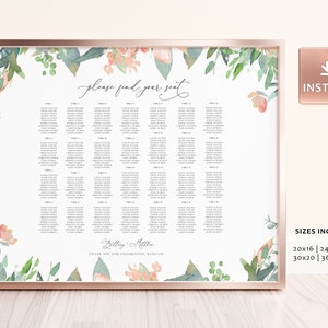TIFF - Blush Greenery Seating Chart, Pink Seating, Find Your Seat Chart, Boho Seating Chart, DIY Table Plan, Table Seating Chart