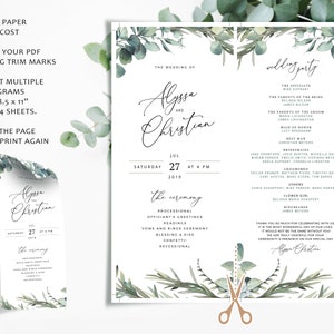 MARI Trifold Wedding Programs with Eucalyptus, Folded Boho Ceremony Template, Rustic Rosemary Greenery Download, Editable Order Of Service image 9