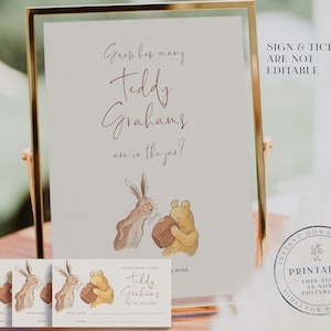 Winnie-The-Pooh Baby Shower Game: Teddy Grahams Guessing Sign (Digital Printable)