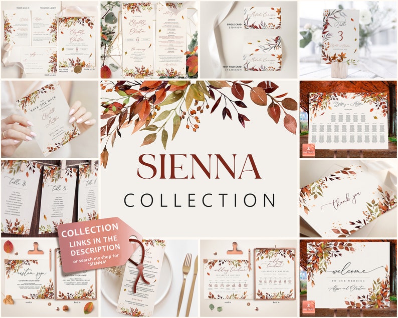 SIENNA Fall Wedding Invitation Template, Rustic Autumn Leaves and Greenery, Download Editable Invite, Printable Marriage, Bundle Invites image 9