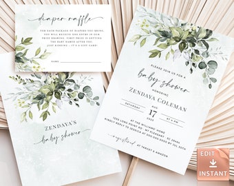 Greenery Baby Shower Invitation: Gender Neutral Brunch (DIY Editable Printable)