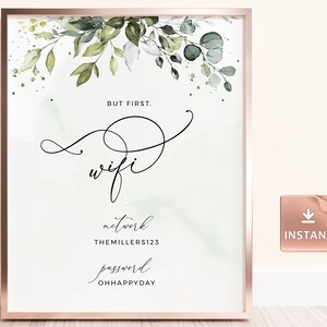 Greenery Wedding Wifi Sign: Editable Eucalyptus Template (Digital Download)
