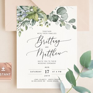 Green Foliage Wedding Eucalyptus GRFOL6 Greenery Wedding Editable Boho Wedding Suite Printable Wedding Invitation Set INSTANT DOWNLOAD